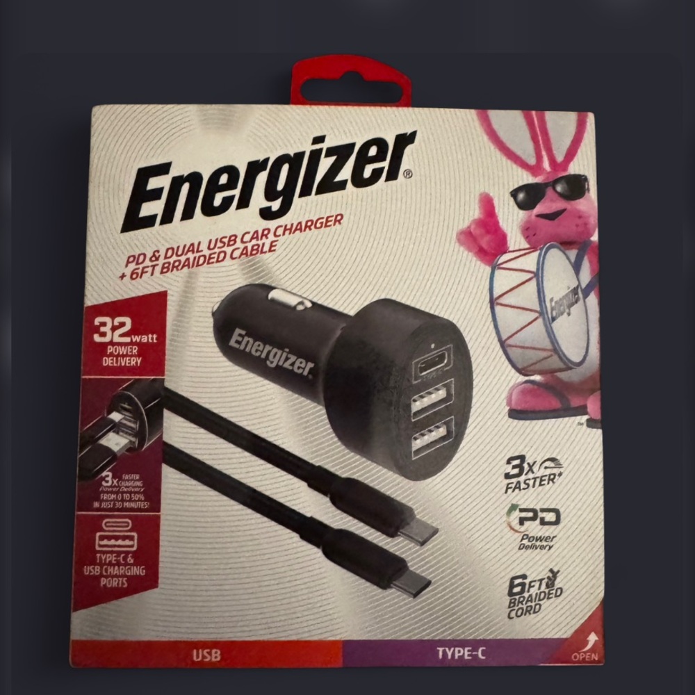 Black PD & Dual USB Car Charger with 6ft Braided Cable